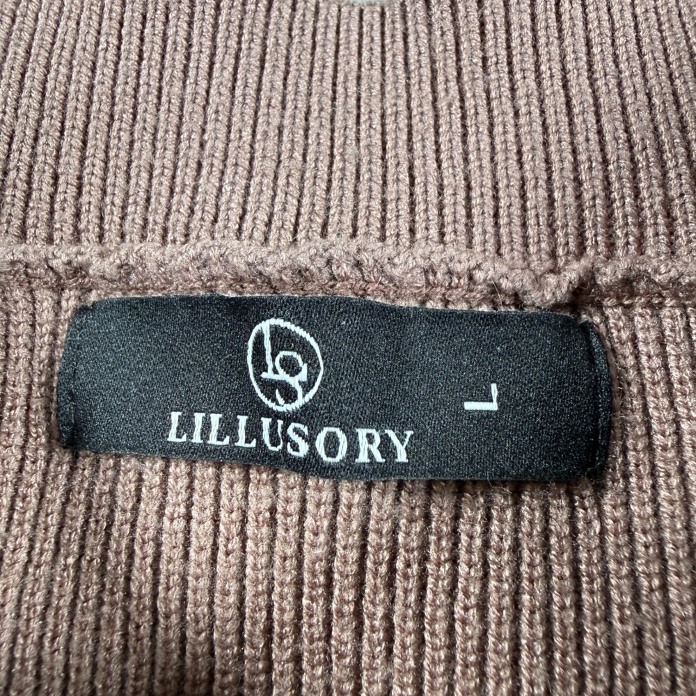 LILLUSORY Striped Ribbed Sweater Womens Large Brown Crewneck Excellent LS0123 - Picture 3 of 7